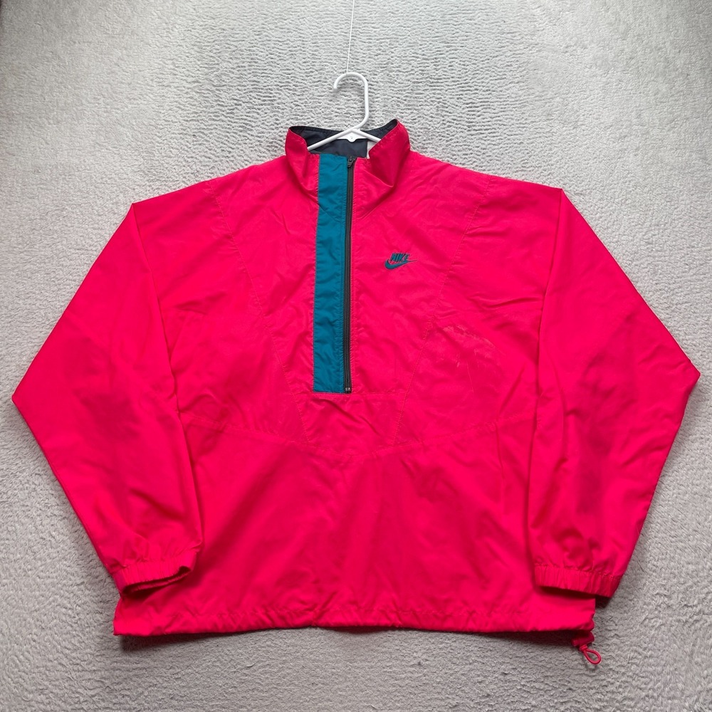 Vintage Nike Windbreaker Jacket Women's Size Large Pink Track Half Zip Gray tag‎